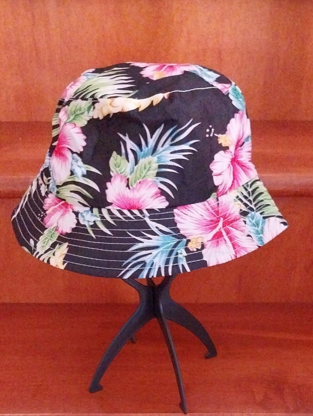 Floral Tropical Bucket Hat in Black with Pink & Green
